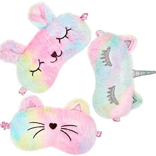 Geyoga Kids Plush Sleep Mask (3-Pack, Cat & Unicorn)